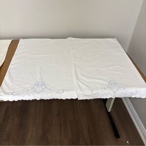 Unique Vintage White Accent Pillow Cover with Blue Floral Design